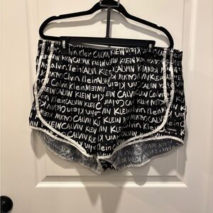 Calvin Klein Black and White Logo Print Shorts